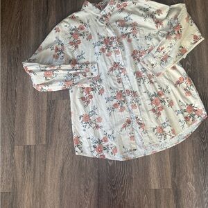 Old Navy Floral Print Shirt - Pink and Black on Cream